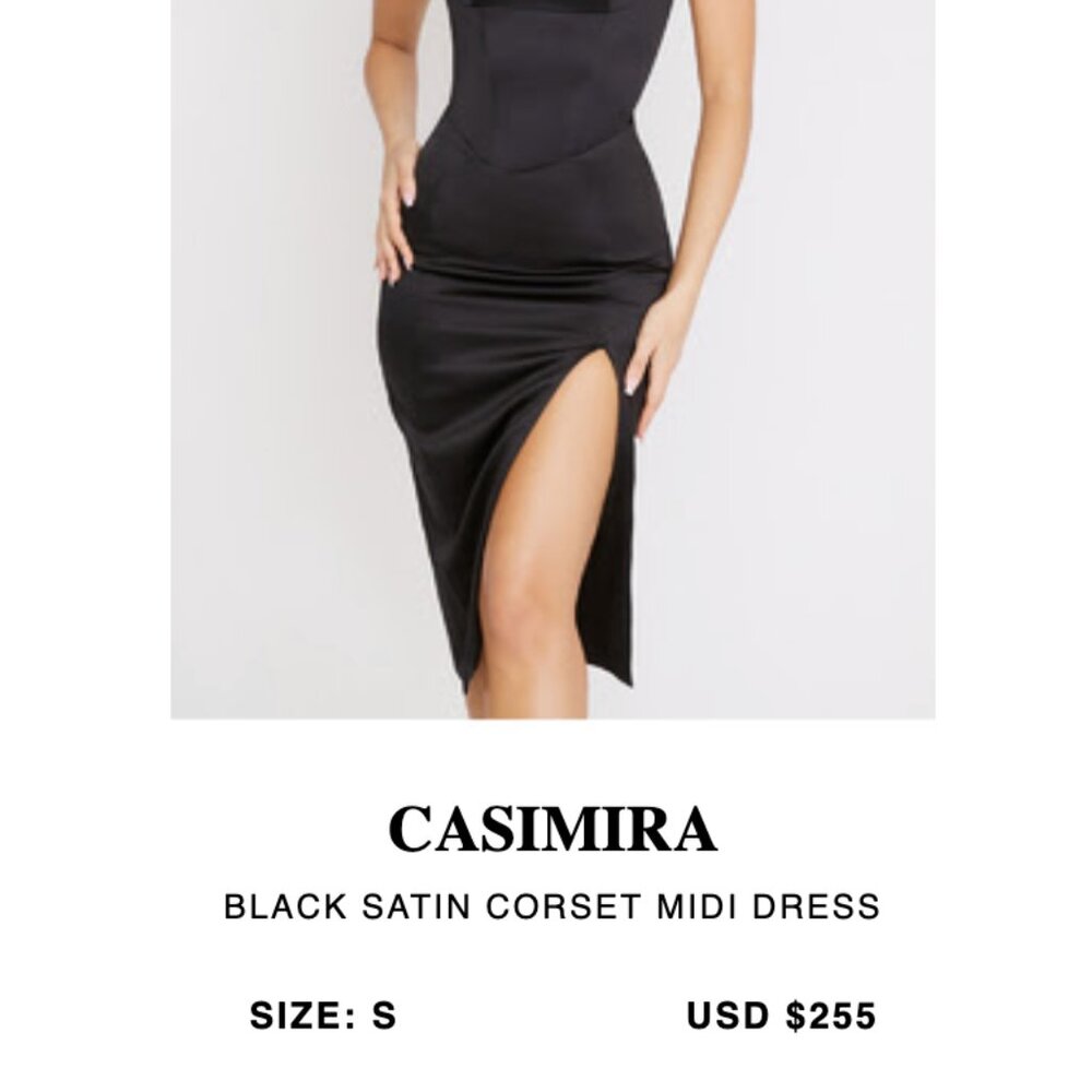 HOUSE OF CB 'Casimira' Black Satin Corset Midi Dress NWT - Picture 2 of 2